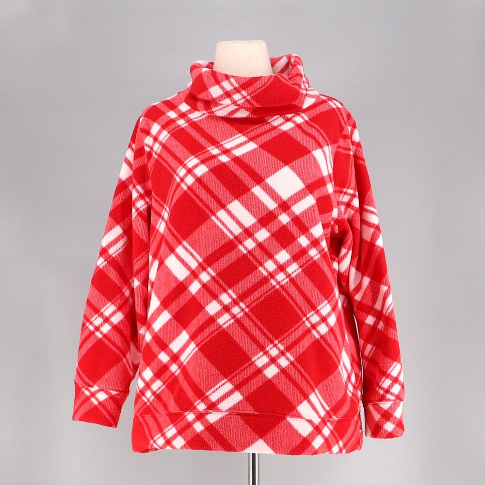 TALBOTS Soft Microfleece Funnel Neck Top Red/White Plaid Size 1X